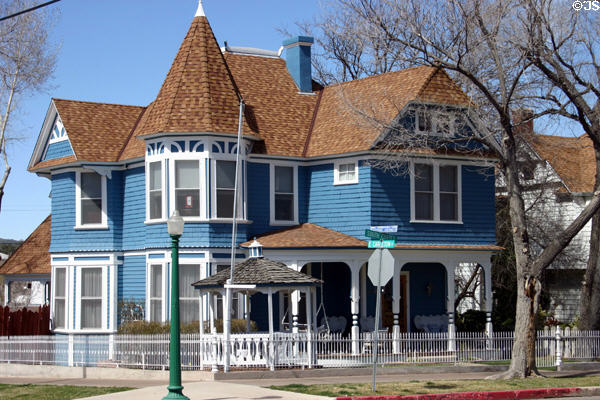 Blue house at South Cortez & East Carleton. Prescott, AZ. Style: Queen Anne.