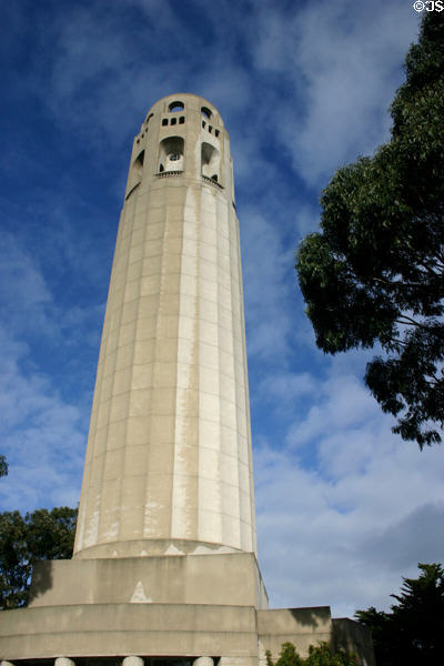 Coit Tower (1933) on Telegraph Hill is 180 feet tall. San Francisco, CA. Style: Art Deco. Architect: Henry Howard.