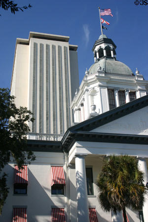 Old State Capitol against new State Capitol tower. Tallahassee, FL.