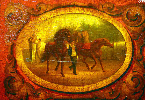Painting of men with horses on side of Concord Coach at Museum of Science & Industry. Chicago, IL.