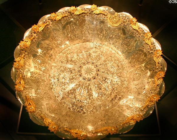 Silver & gold filigree plate presented to Kennedy by Emperor Haile Selassie of Ethiopia in JFK Library. Boston, MA.