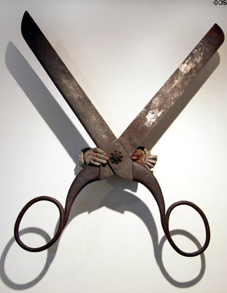Scissors cast iron sign (c1803-28) for New York City tailor shop at Heritage Plantation. Sandwich, MA.