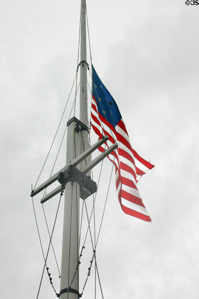 Smaller version of American flag which flies over Fort McHenry when conditions are not ideal for largest flag. Baltimore, MD.