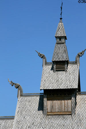 Roof detail of Hopperstad Stave Church replica at Heritage Hjemkomst Interpretive Center. Moorhead, MN.