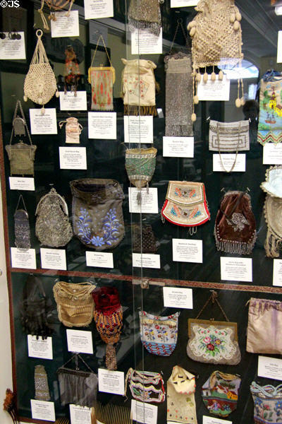 Collection of beaded handbags at Woodman Museum. Dover, NH.