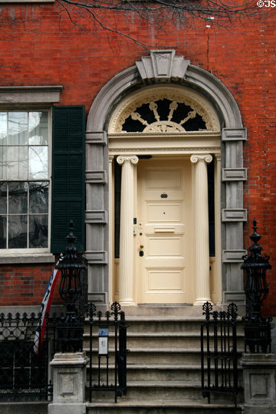 Greek revival front door of Old Merchant's House Museum. New York, NY.
