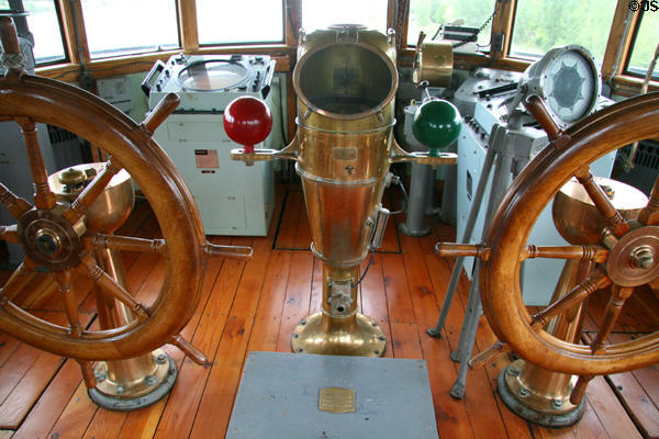 Bridge wheels & instruments of Willis B. Boyer lake freighter. Toledo, OH.