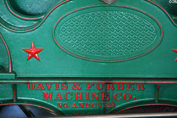 Carding machine maker's plate of Davis & Furber Machine Co., North Andover, Mass at Thomas Kay Woolen Mill. Salem, OR.