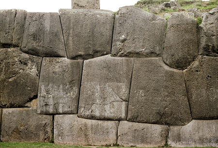 Massive rock walls of Sacsayhuamán, Cusco was used by Spanish Conquistadors during Incan siege. Peru.