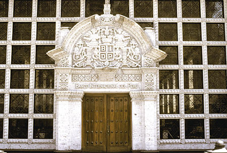 Banco International del Peru in Arequipa combines old & new architecture. Peru.