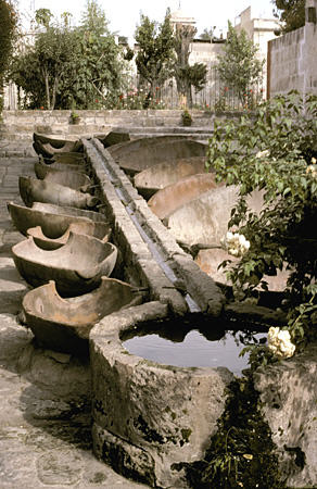 Laundry area with clay pots in Santa Catalina Monastery, Arequipa. Peru.