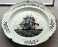 English earthenware commemorative plate for Hamburg sailing ship at Hamburg History Museum. Hamburg, Germany.