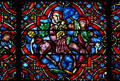 Stained glass window of flight into Egypt in Cathedral St Étienne. Auxerre, France.