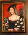 Portrait of Marguerite de Navarre by Jean Clouet with parrot on her finger at Château de Clos Lucé. Amboise, France.