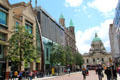 Streetscape of Donegall Place with Belfast City Hall in distance. Belfast, Northern Ireland
