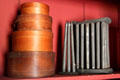 Bent wood boxes & tin candle mold at Strong House. Windsor, CT