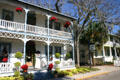 Porches & verandas of heritage house with Carriageway B&B at corner of Cordova & Cuna Streets. St Augustine, FL.