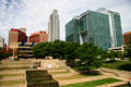 Skyline of Omaha with Library, First Comp, Woodmen, One First National Center & Union Pacific Center buildings. Omaha, NE