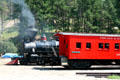 Steam locomotive #7 & red passenger car of Black Hills Central Railroad. Hill City, SD.
