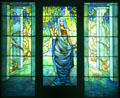 Stained glass window of Woman in Pergola with Wisteria by Tiffany Studios at Chrysler Museum of Art. Norfolk, VA