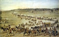 Drawing of fur trading caravan leaving St. Louis in 1830 drawn by W.H. Jackson at Scotts Bluff National Monument. WY.