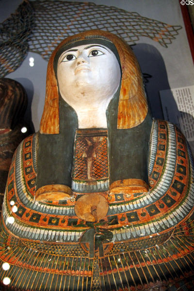 Ancient Egyptian mummy case of Tenetreti-Scherit (8-7thC BCE) at Kunsthistorisches Museum. Vienna, Austria.