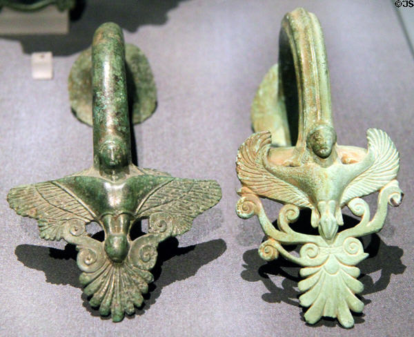 Greek bronze handles with sirens (c5thC BCE) at Kunsthistorisches Museum. Vienna, Austria.