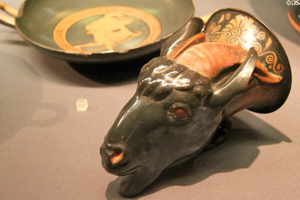 Greek ceramic rhyton as head of goat (c400 BCE) at Kunsthistorisches Museum. Vienna, Austria.