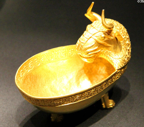Hungarian gold shell-like cup with head of bull (7-9thC) at Kunsthistorisches Museum. Vienna, Austria.
