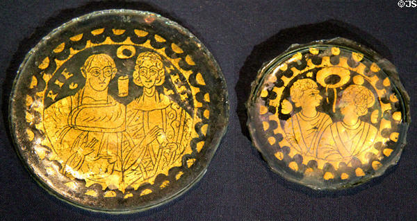 Late Roman gold artwork on glass disks (4thC) at Kunsthistorisches Museum. Vienna, Austria.