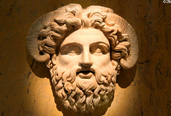 Marble Roman mask of Zeus Ammon (2ndC) at Kunsthistorisches Museum. Vienna, Austria.