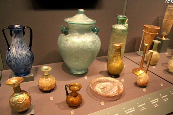 Collection of Roman glass (c1stC) at Kunsthistorisches Museum. Vienna, Austria.
