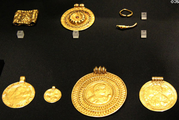 Collection of gold medals of Roman Emperors (4thC) at Kunsthistorisches Museum. Vienna, Austria.