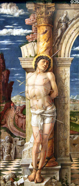 St Sebastian painting (c1457-9) by Andrea Mantegna at Kunsthistorisches Museum. Vienna, Austria.