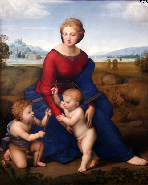 Madonna of the Meadow painting (1505-6) by Raphael at Kunsthistorisches Museum. Vienna, Austria.