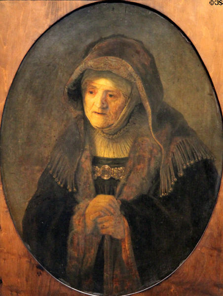 Prophetess Anna painting (1635) by Rembrandt at Kunsthistorisches Museum. Vienna, Austria.