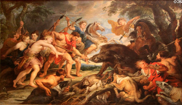 Calydonian Boar Hunt painting (c1617-28) by Peter Paul Rubens at Kunsthistorisches Museum. Vienna, Austria.