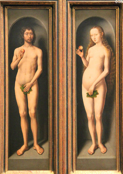Adam & Eve painting (c1485-90) by Hans Memling at Kunsthistorisches Museum. Vienna, Austria.
