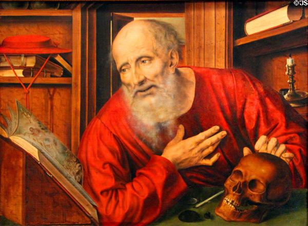 St Jerome in Cell painting (2nd Q 16thC) by Quentin Massys (?) at Kunsthistorisches Museum. Vienna, Austria.