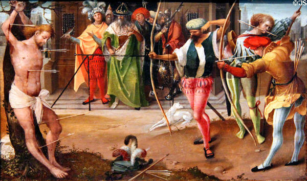 Martyrdom of St Sebastian painting (c1530-5) by Jan de Beer at Kunsthistorisches Museum. Vienna, Austria.