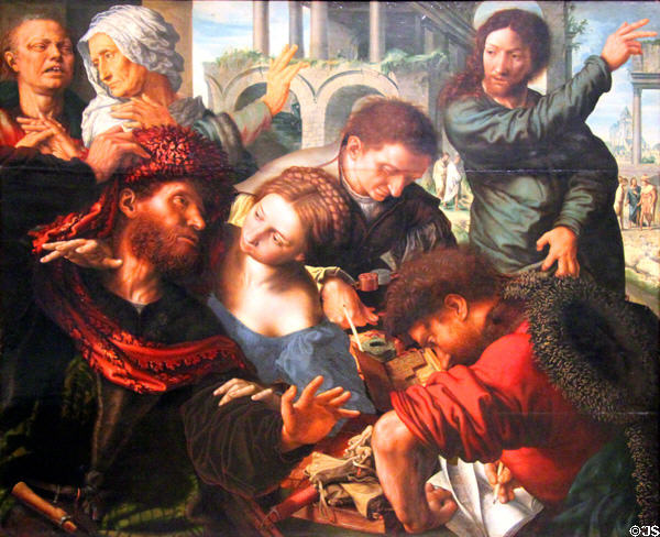 Calling of Apostle Matthew painting (1548) by Jan Sanders van Hemessen at Kunsthistorisches Museum. Vienna, Austria.