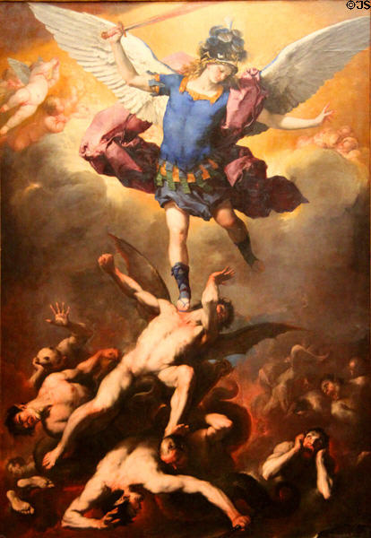 St Michael Vanquishing the Devils painting (c1664) by Luca Giordano at Kunsthistorisches Museum. Vienna, Austria.