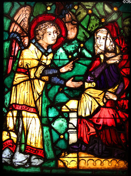 Annunciation stained glass windows (late 14thC) from St Stephan Choir of Vienna at Historical Museum of City of Vienna. Vienna, Austria.