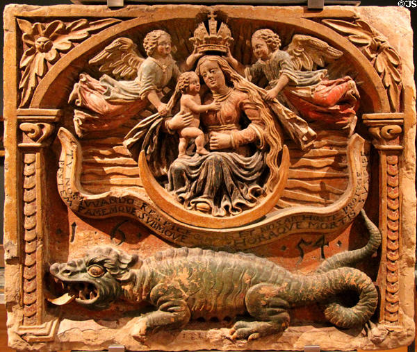 House sign for "At the Green Winged Dragon" (1654) at Historical Museum of City of Vienna. Vienna, Austria.