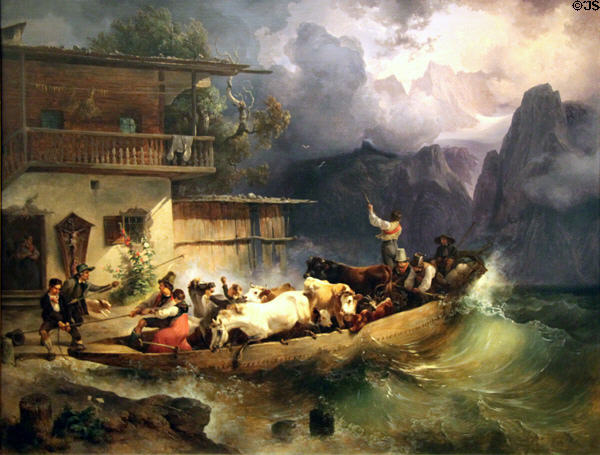 Alpine ship in a storm painting (1834) by Friedrich Gauermamm at Historical Museum of City of Vienna. Vienna, Austria.