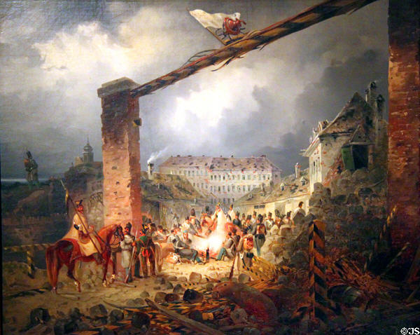 Nussdorfer Line taken by Imperial troops at end of Oct. 1848, during uprising against Emperor Ferdinand painting (1848) at Historical Museum of City of Vienna. Vienna, Austria.