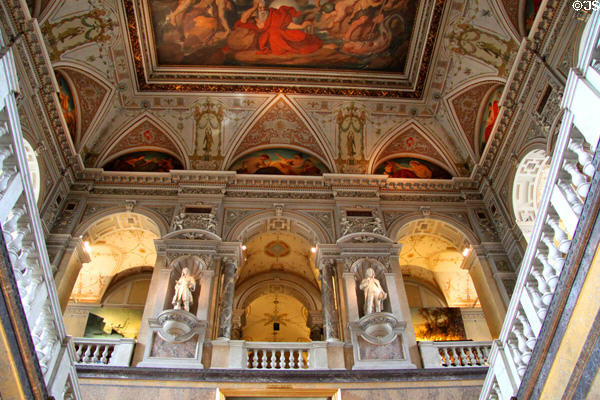 Grand staircase hall & ceiling of Museum of Natural History. Vienna, Austria.