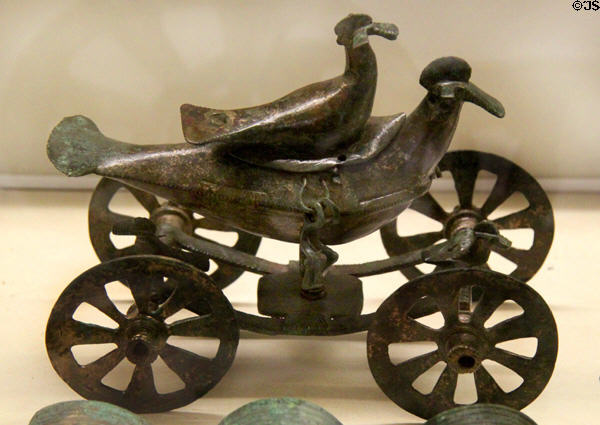 Bronze age grave goods birds riding on chariot (8-5thC BCE) at Museum of Natural History. Vienna, Austria.