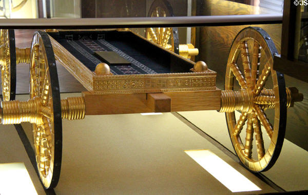 Reconstruction of an ancient four-wheeled wagon from Baden-Württemberg at Museum of Natural History. Vienna, Austria.