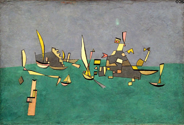 Boats & Cliff painting (1927) by Paul Klee at Museum Moderne Kunst. Vienna, Austria.